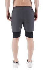 NAVYFIT Men's Running Active Wear Double Layer Shorts (MRS06) - (Medium, Dark Grey)