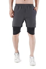 NAVYFIT Men's Running Active Wear Double Layer Shorts (MRS06) - (Medium, Dark Grey)