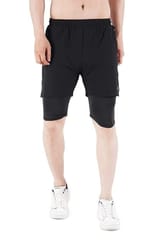 NAVYFIT Men's Running Active Wear Double Layer Shorts (MRS06) (Pack of 5) Black