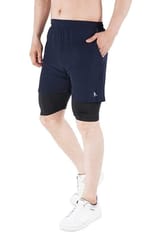 NAVYFIT Men's Running Active Wear Double Layer Shorts (MRS06) (Pack of 5) Navy Blue