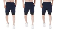 NAVYFIT Men's Running Active Wear Double Layer Shorts (MRS06) (Pack of 3) Navy Blue