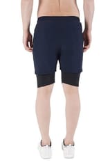 NAVYFIT Men's Running Active Wear Double Layer Shorts (MRS06) (Pack of 3) Navy Blue