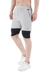 NAVYFIT Men's Running Active Wear Double Layer Shorts (MRS06) (Pack of 5) Light Grey