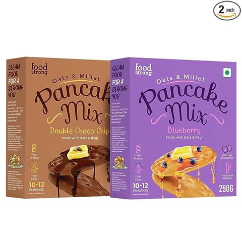 Foodstrong Oats and Millets Blueberry and Double Choco Chip Pancake Mix | 250g | Pack of 2