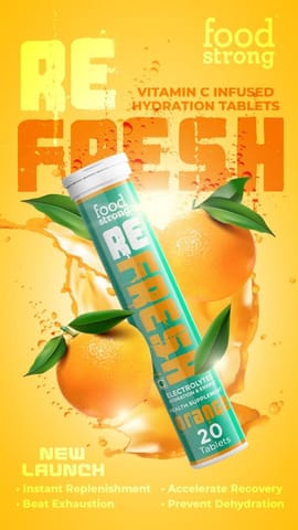 Foodstrong Refresh Instant Hydration Tablets - Orange (80 Tablets, Pack of 4)