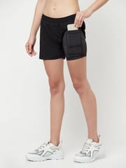 TRUEREVO 2-in-1 Sports Shorts with Phone Pocket 5" for Women - Black