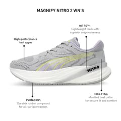 PUMA Women's Magnify NITRO 2 - Ash Gray-PUMA White-Yellow Burst-Vivid Violet