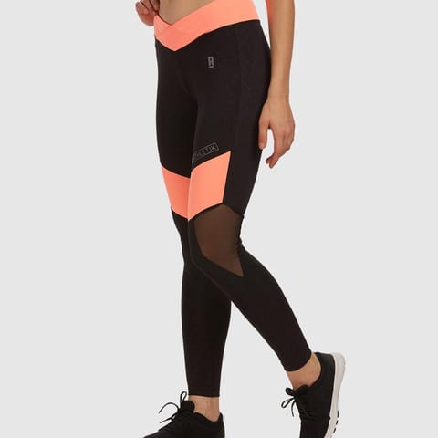 Baller Athletik V Waist Tights - Black and Coral for Women