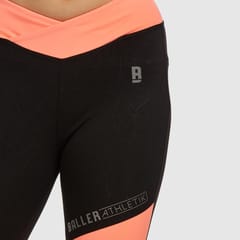 Baller Athletik V Waist Tights - Black and Coral for Women